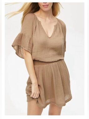 NWT Micheal Stars Lightweight Tan Gauze Mini Dress